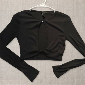 Black cutout long sleeve crop top